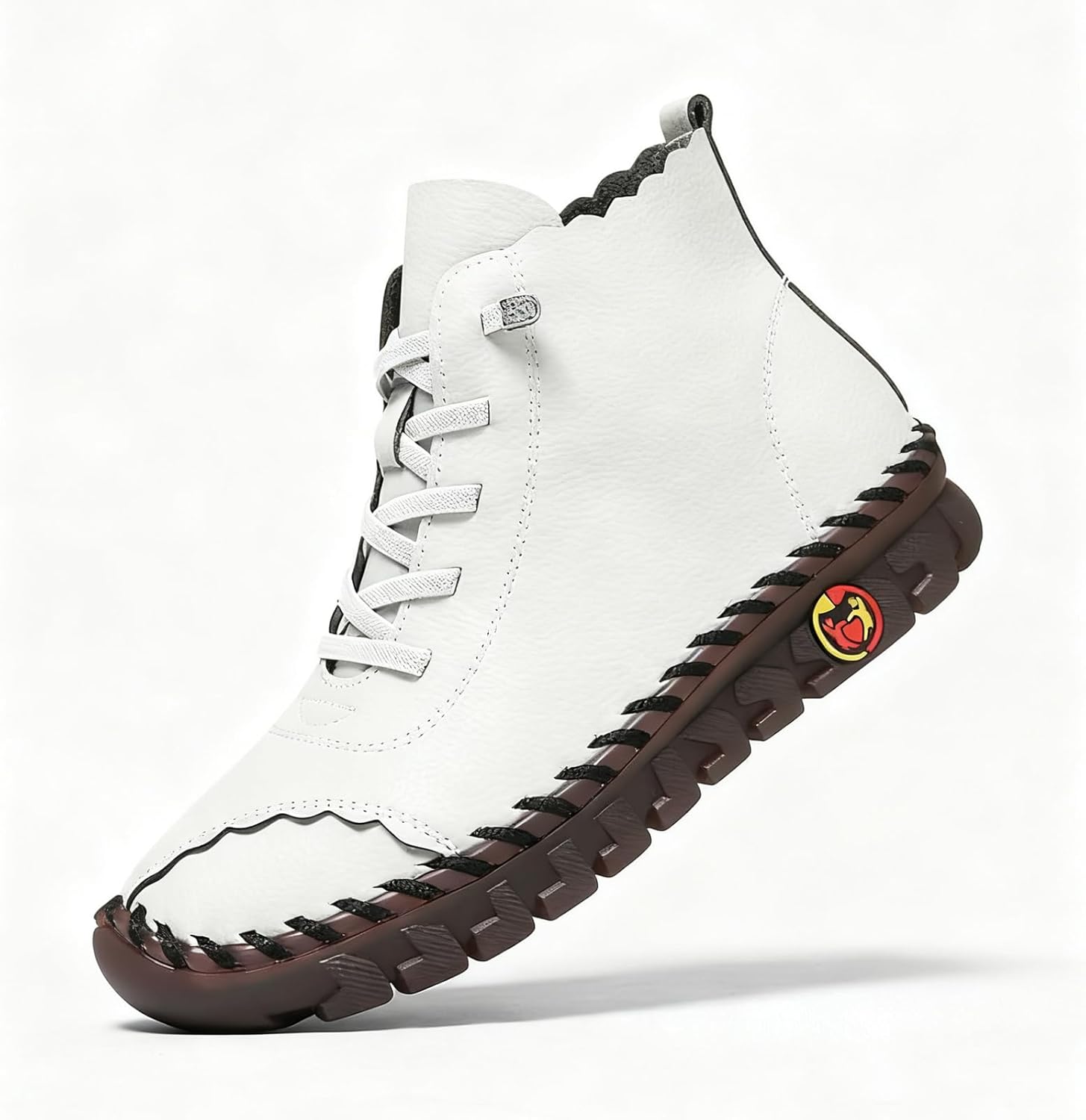 Womens Handmade Leather Lightweight Ankle Boots With Arch Support Fashion Lace Up High Top Hiking Sneakers Anti-Slip Soft Platform Casual Walking Short Boot For Outdoor Comfort Wear