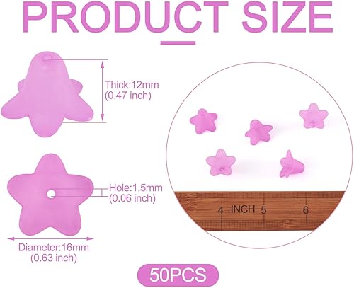 Miniatura 5 de Pandahall - 50 cuentas acrílicas esmeriladas transparentes de flores de 0.63 x 0.47 pulgadas para hacer joyas (rojo violeta medio)