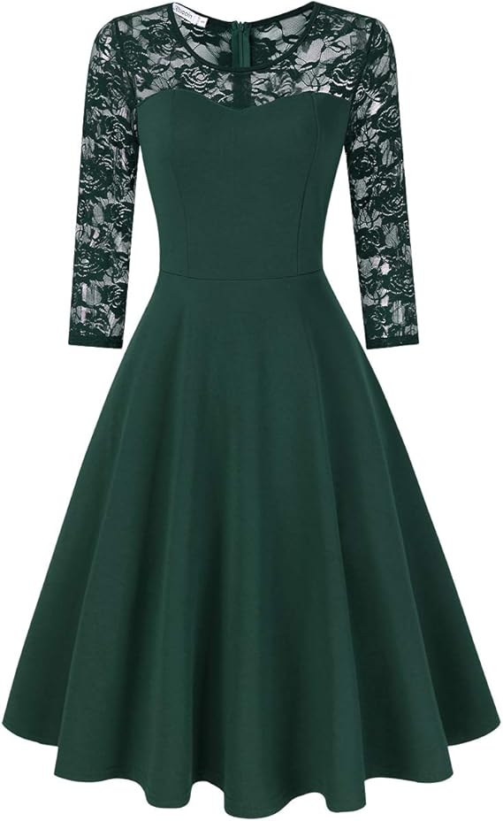 Damen Spitzenkleid Chiffon Elegant Mit V-Ausschnitt - Perfekt Für Hochzeit & Party