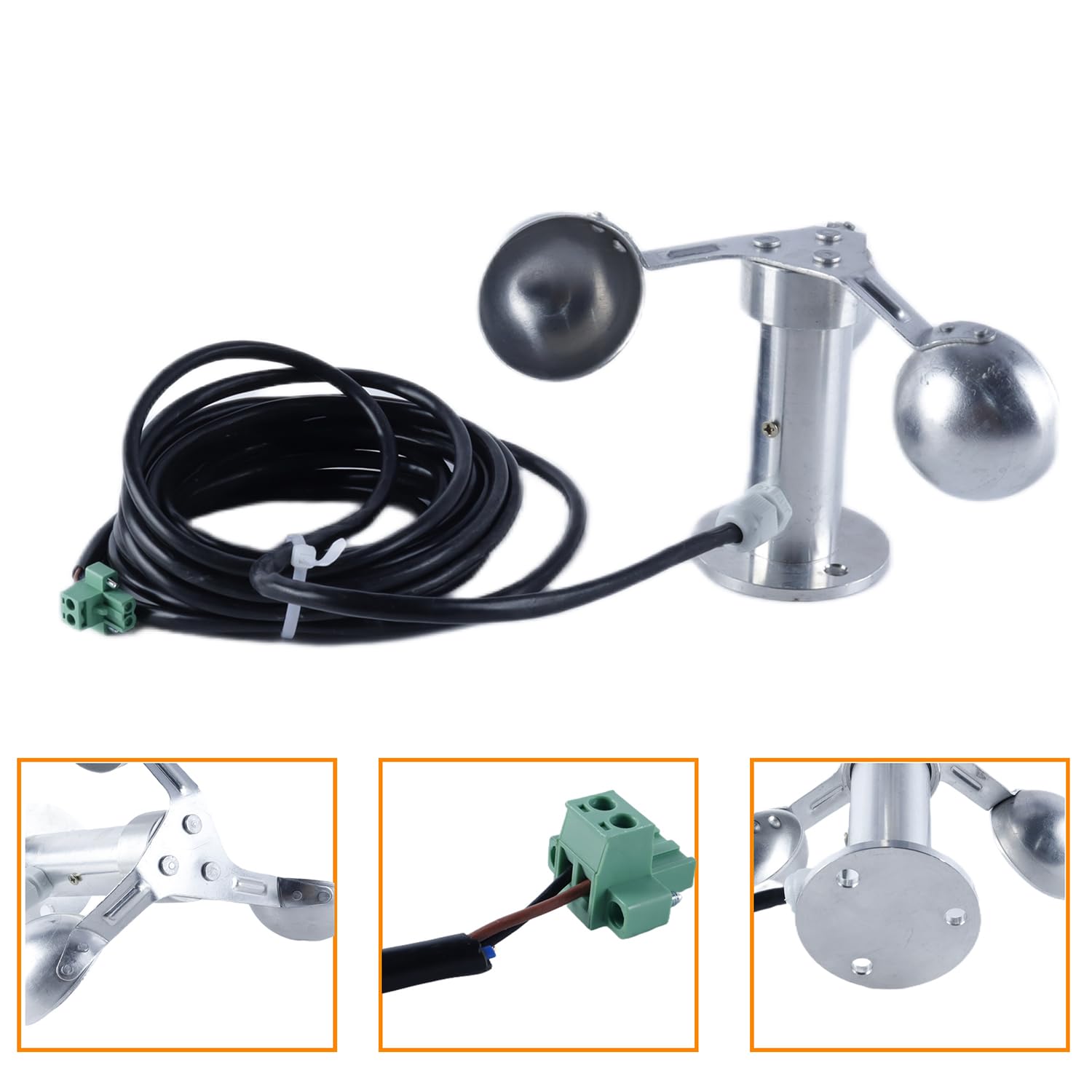 Anemómetro de 3 tazas de aleación de aluminio con sensor de velocidad del viento de 0 a 3,8 V para monitoreo meteorológico.