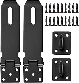 5 Inch Door Hasp Latch Lock,2 Pcs Padlock Hasp Clasp with 16 Screws,304 Stainless Steel Safety Clasp Hasp Lock Latch Set,Gate Lock Hasp for Doors Cabinets Closets (Matte Black)