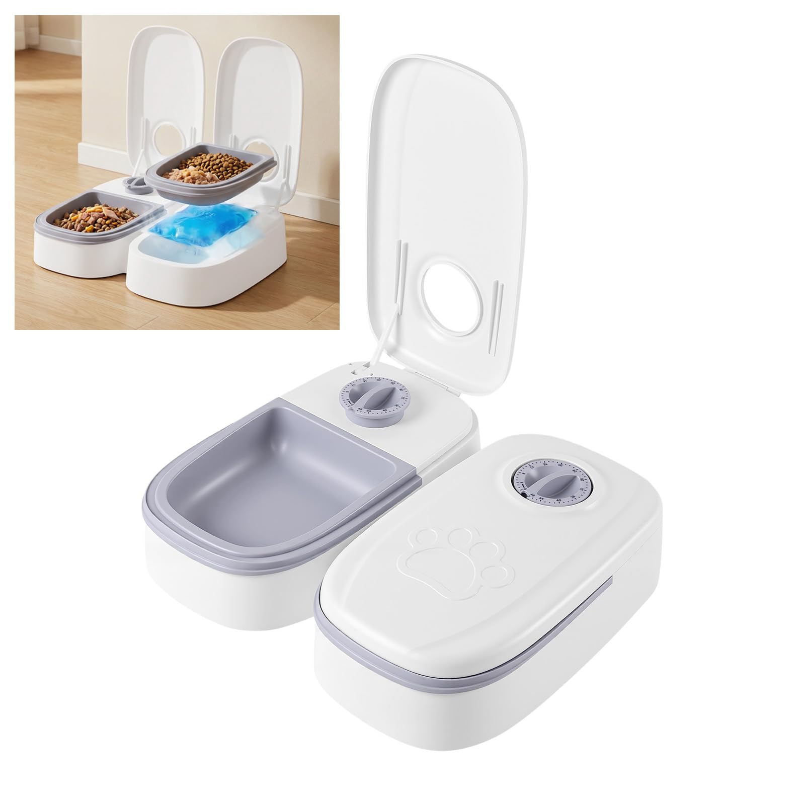 Automatic Cat Feeder, 2 PCS Cat Bowl with 48H Timer and 700ML Pet Dry and Wet Food Dispenser, Automatic Feeders with Timed Feeding Station Dual Bowl for Cats and Small/Medium Dogs (350ml x 2 Bowl)