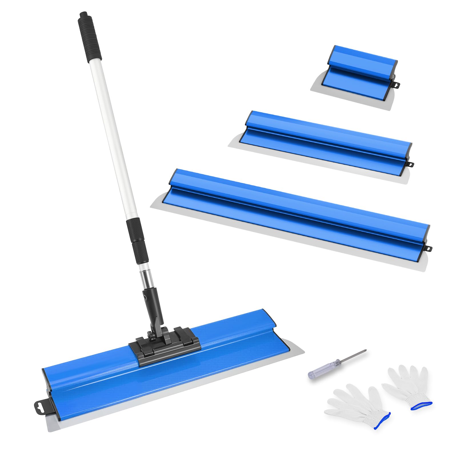 Kit de spatules de surface (250/400/600 mm) et tige télescopique de 0,97 m à 1,82 m avec adaptateur, kit de spatule de lissage multifonction pour grand espace de travail, décoration murale (Bleu) - 2