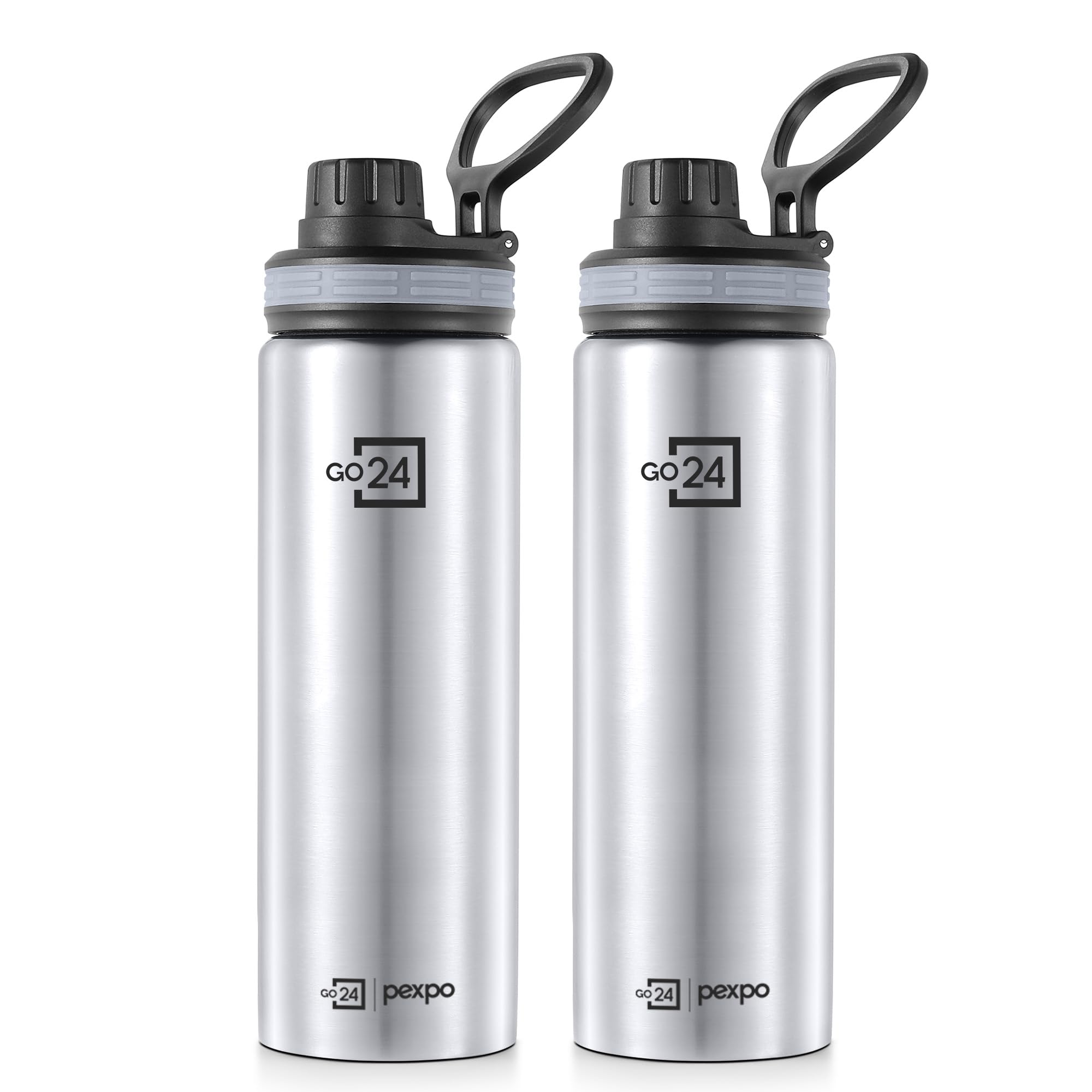 Go24 pexpo Stainless Steel Water Bottle Aqua Sip Silver 800ml
