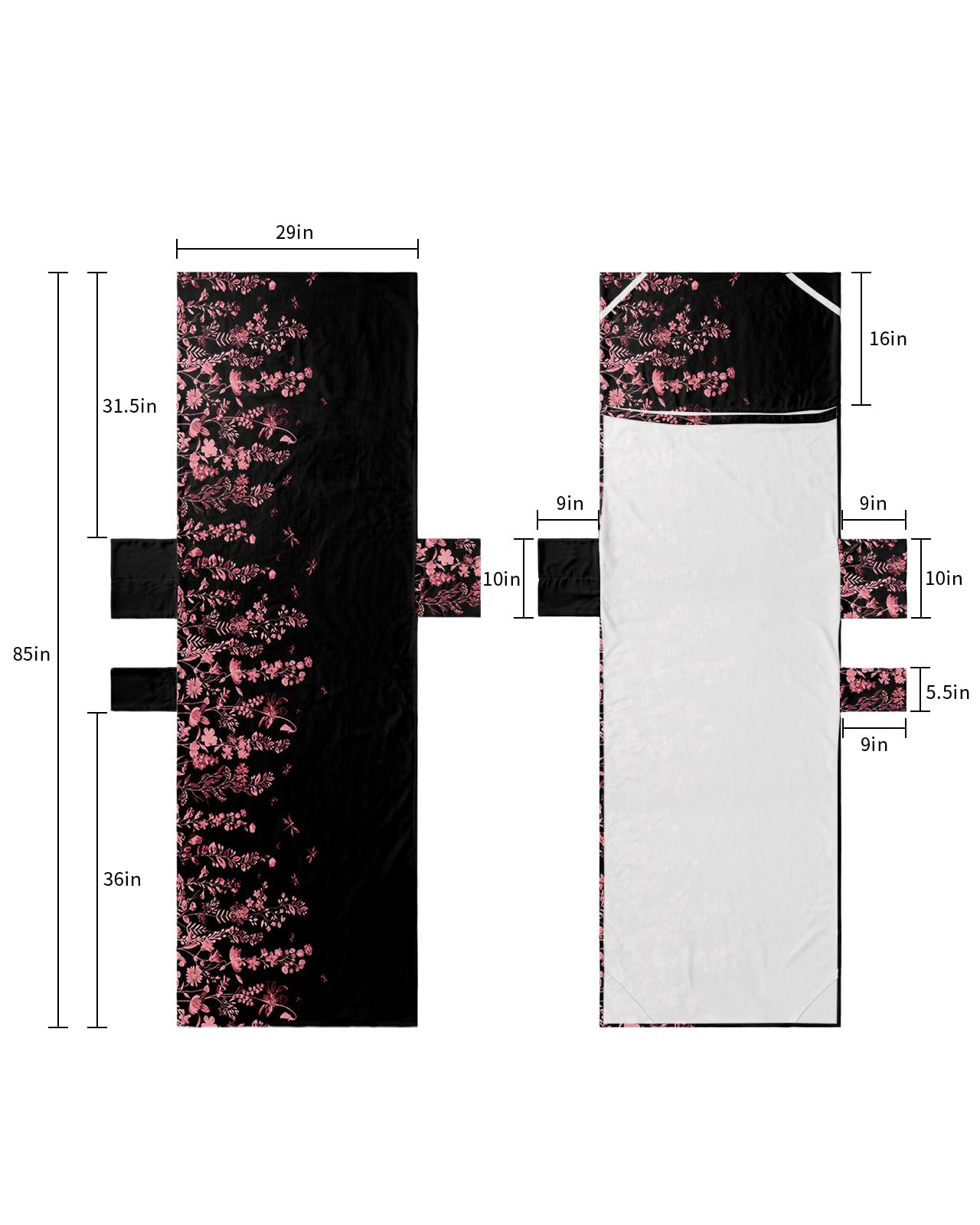 Red Floral Beach Lounge Chair Towel Cover, Soft Chaise Lounge Towel with Side Pockets Patio Pool Chairs Cover for Beach/Pool Sunbathing 29x85 Pastoral Spring Botanical Summer Flower Dragonfly Black