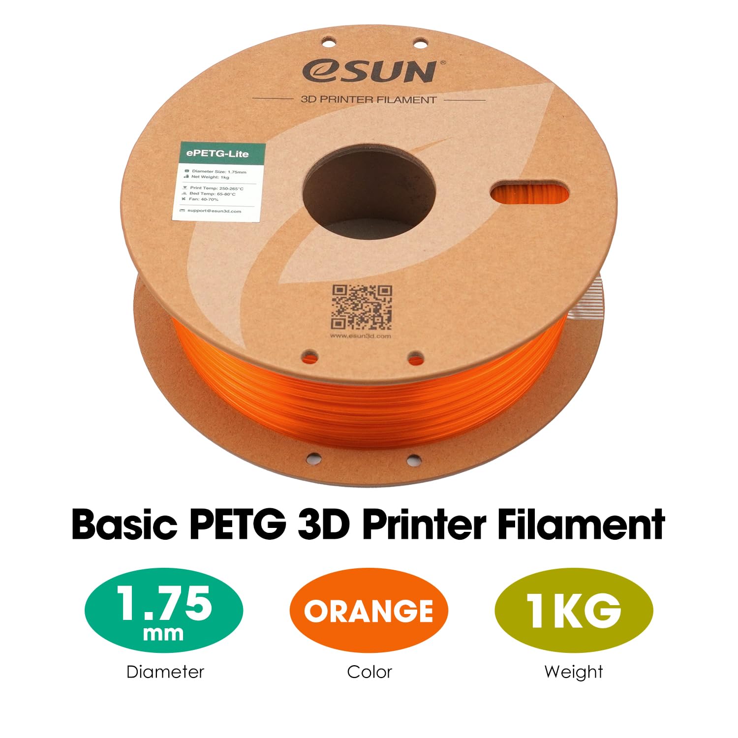 eSUN PETG filamento 1,75 mm, filamento PETG Basic ad alta tenacità, bobina da 1 kg (2,2 libbre) per stampanti 3D, Arancione