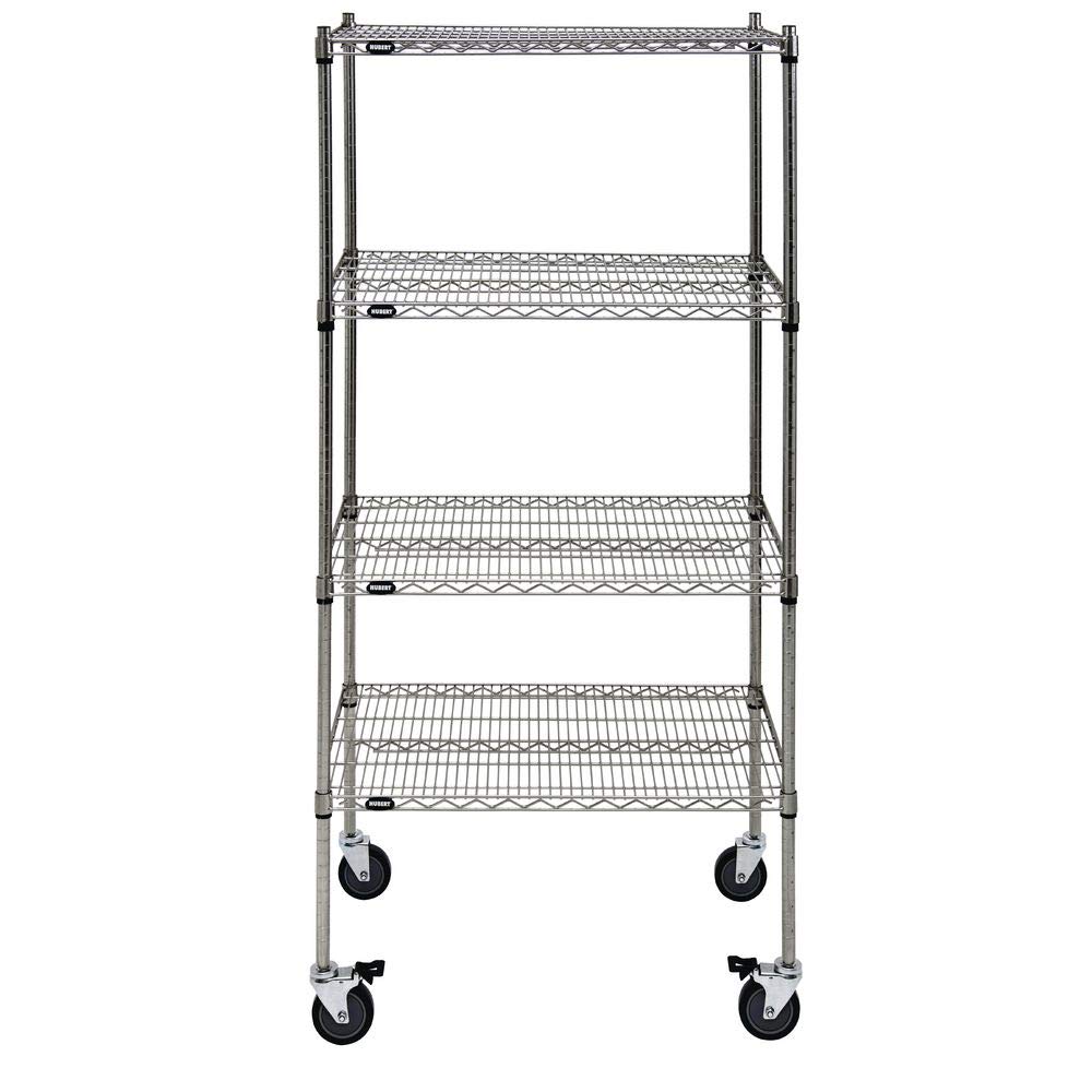 Mobile Shelving Unit with 4 Shelves Silver Metal - 36" L x 24" W x 80" H by HUBERT – Alloy Steel, Silver, Model 48589+71360
