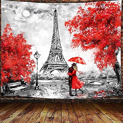 JAWO Eiffel Tower Valentine Tapestry Cover