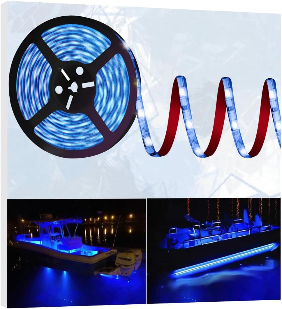 HOKIION Pontoon Led Boat Lights, 12V 20FT Marine Led Strip Lights, Waterproof Boat Interior Light, Boat Deck Light, Night Fishing Lighting with and Extension Cable for Boats (Blue)