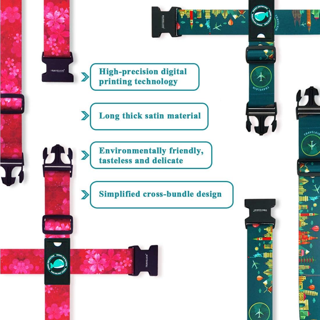 TVMALL Travel Luggage Strap Adjustable Cross Suitcase Belt Fashion Pattern Travel Accessories nylon Packing Belt fit for 20" to 32" Suitcase Luggage - Image 5