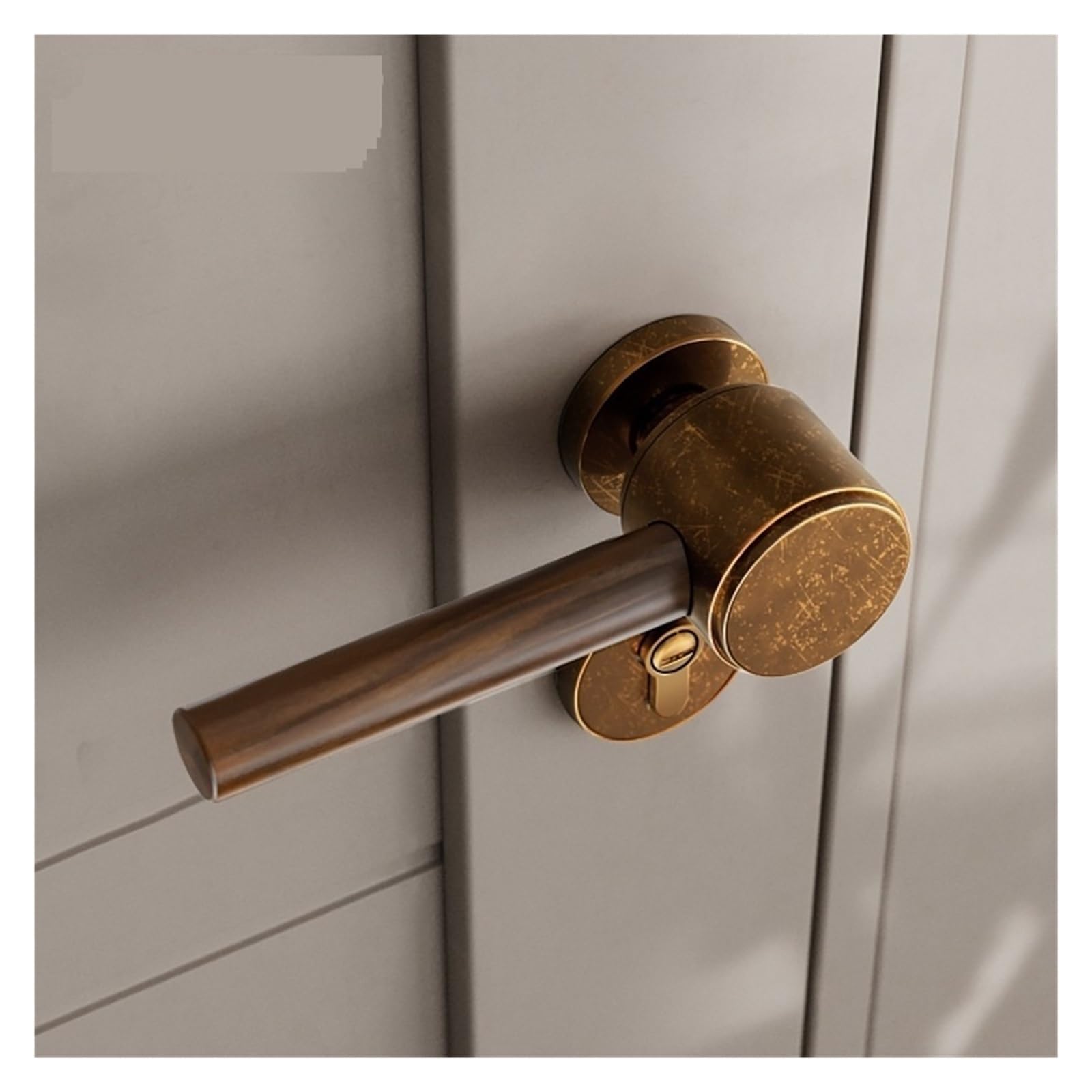 Poignée de porte en bois de noyer chic et serrure magnétique silencieuse grise pour chambre