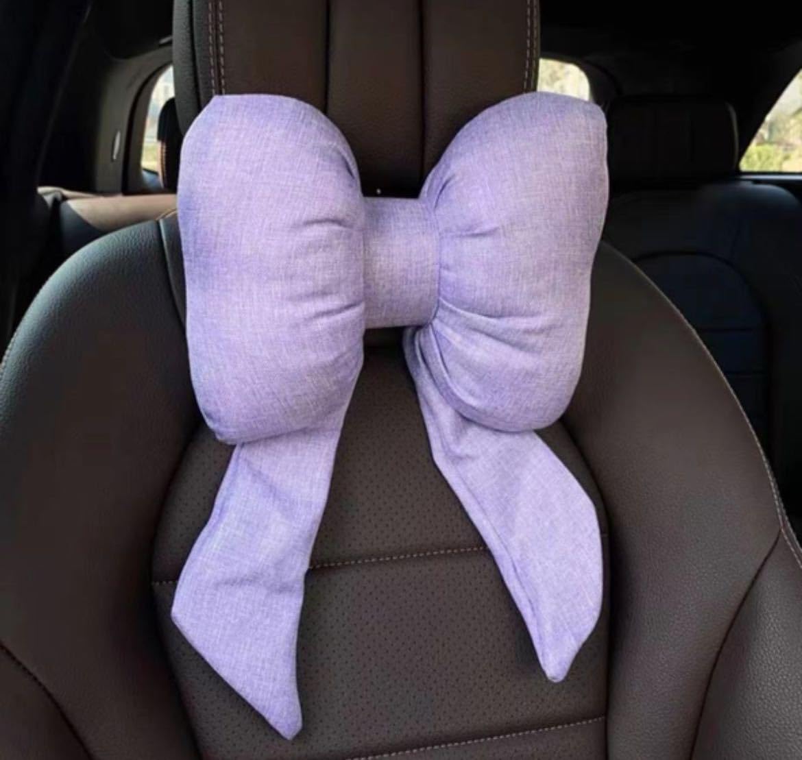 NexusGlow Car Neck Pillow Cute Bow Tie Car Neck Pillow for Driving Plush Headrest Cervical Support, Neck Cushion for Home, Chair and Car Interior Decoration, Purple