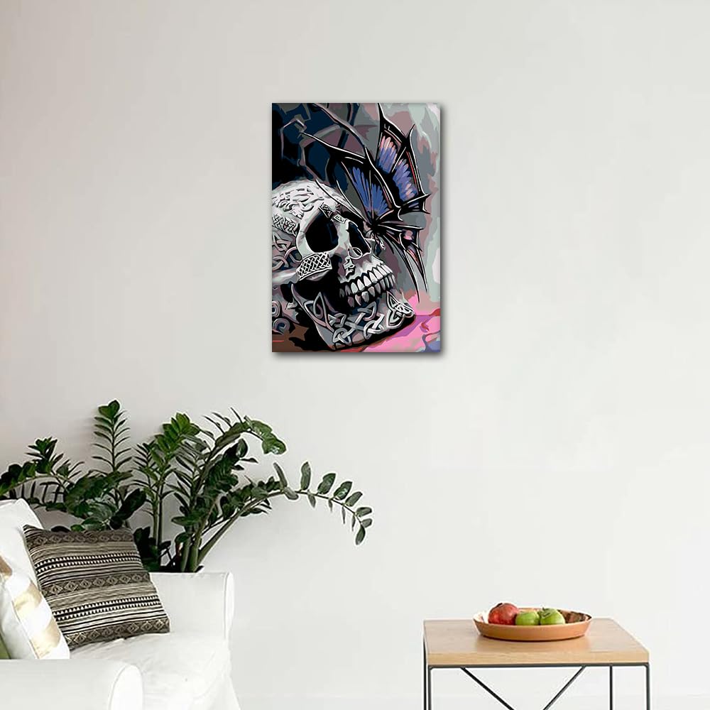 Canvas Wall Art for Living Room Retro Skeleton Butterfly Paintings Large Flower Prints and Poster Artwork for Walls Rustic Home Decor Wood Wall Decorations Canvas Frame Hanging Decor (24x16in) - Image 4