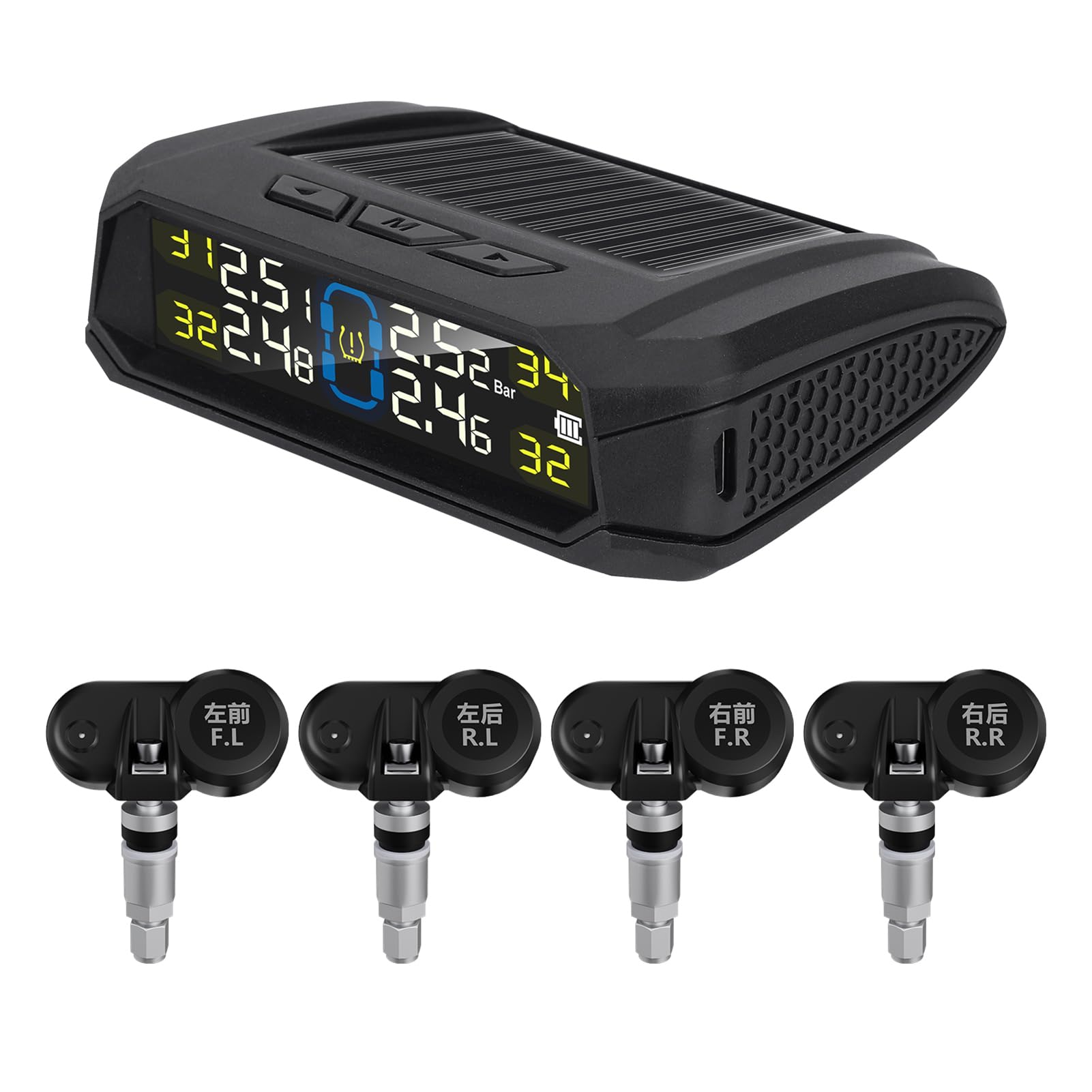 Smart Car TPMS Tire Pressure Monitoring System 4 External Sensors Real Time Solar Power Digital Tmps Lcd Display Usb Auto Security Alarm Tire Pressure Sensor Temperature Warning I.1233909626