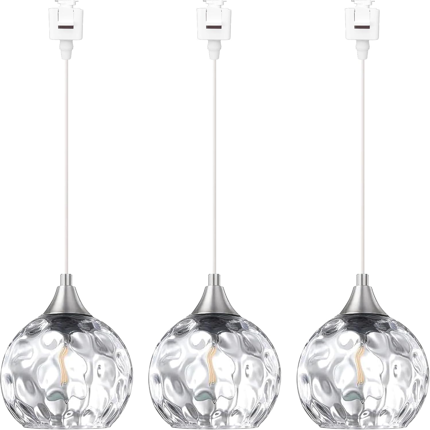 Kiven J-Type track lighting pendants,Modern J track pendant lights with Clear Glass Globe,Decorative Track Lighting Fixture for Kitchen Hallway Restaurant Shop(3-Light)