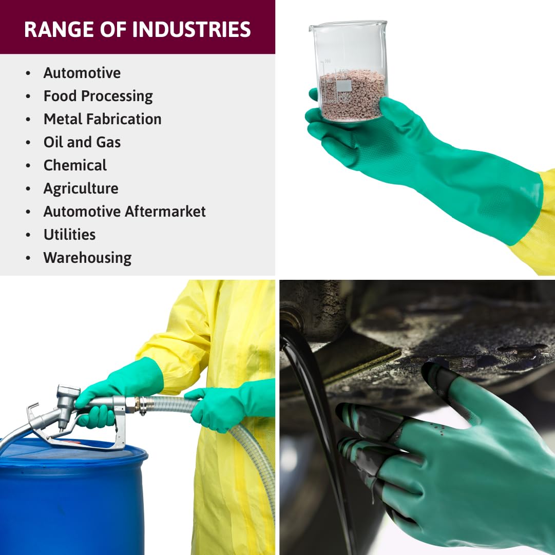 Ansell AlphaTec 37-676 Guantes Nitrilo Reutilizables, Protección Química y Mecanica, Manipulación Alimentos, Guante Trabajo Impermeables Hombre Mujer, Verde, Talla L (12 Pares)