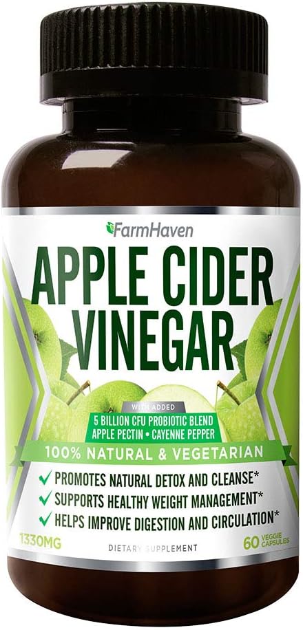 FarmHaven Apple Cider Vinegar Capsules with Cayenne Pepper & Probiotics - 1330mg - Healthy Weight Loss, Detox, Cleanse, Diet Support - Like Raw Unfiltered ACV with Mother - Non-GMO - 60 Capsules