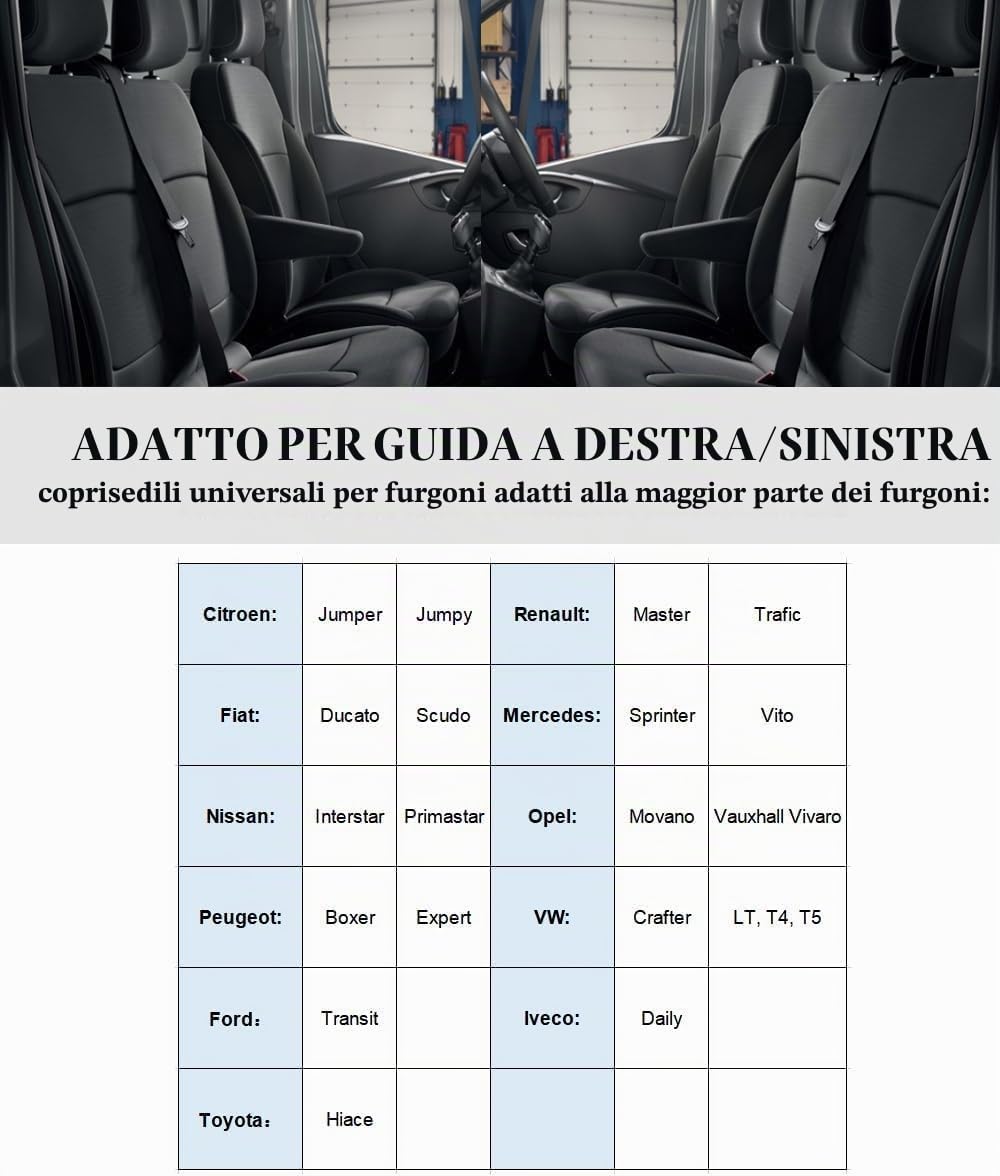 TOYOUN Coprisedili Universali In Ecopelle per Furgoni 3 Posti per La Maggior Parte Dei Furgoni Protezione per Seggiolini Auto Singoli e Doppi Coprisedili 2+1 Nero