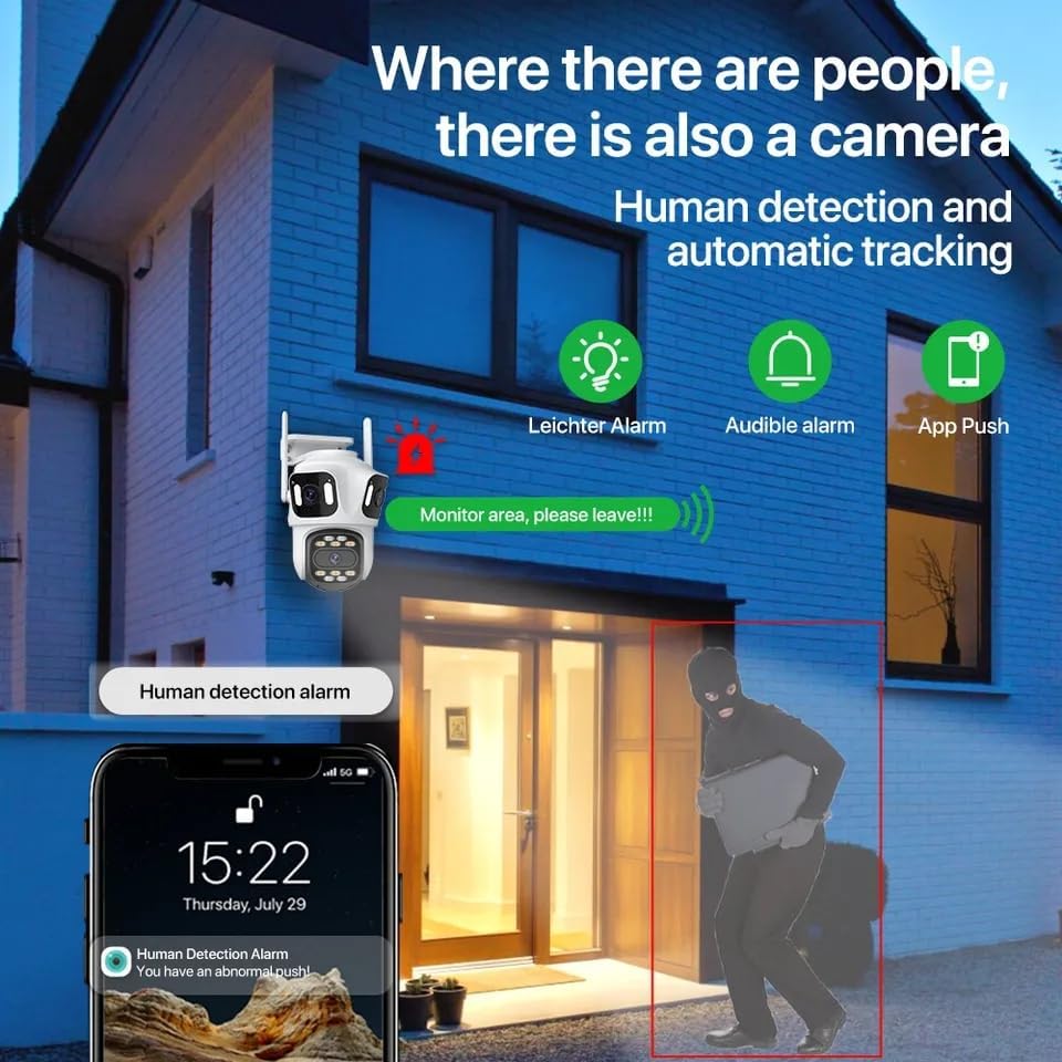 Miniatura 3 de Cámara de seguridad de triple enlace de lente 4K 8MP con tres lentes WiFi inalámbrica 247 cámaras de seguridad de grabación con seguimiento