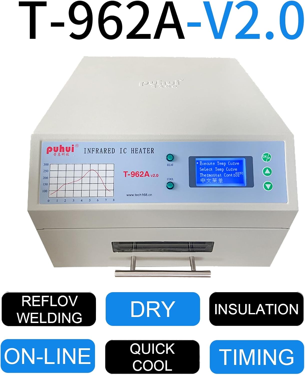 T962 Reflow Oven 110V, 800W Soldering Reflow Station, Infrared Preheat Soldering Station Temperature Range: 0 ° -280 ° C, Suitable for Electronic Digital and PCB Board Soldering