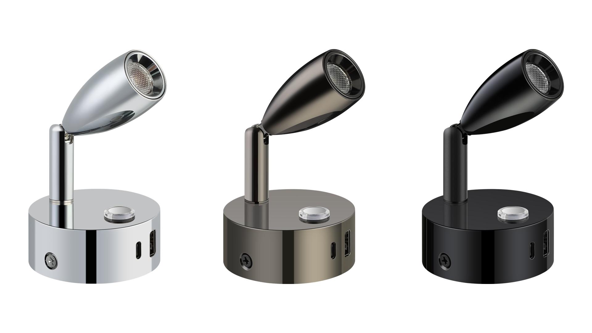 Lampada Da Lettura LED Per Camper/Caravan - 12V, Dimmerabile, Con Porte USB-A E USB-C, Collo Flessibile
