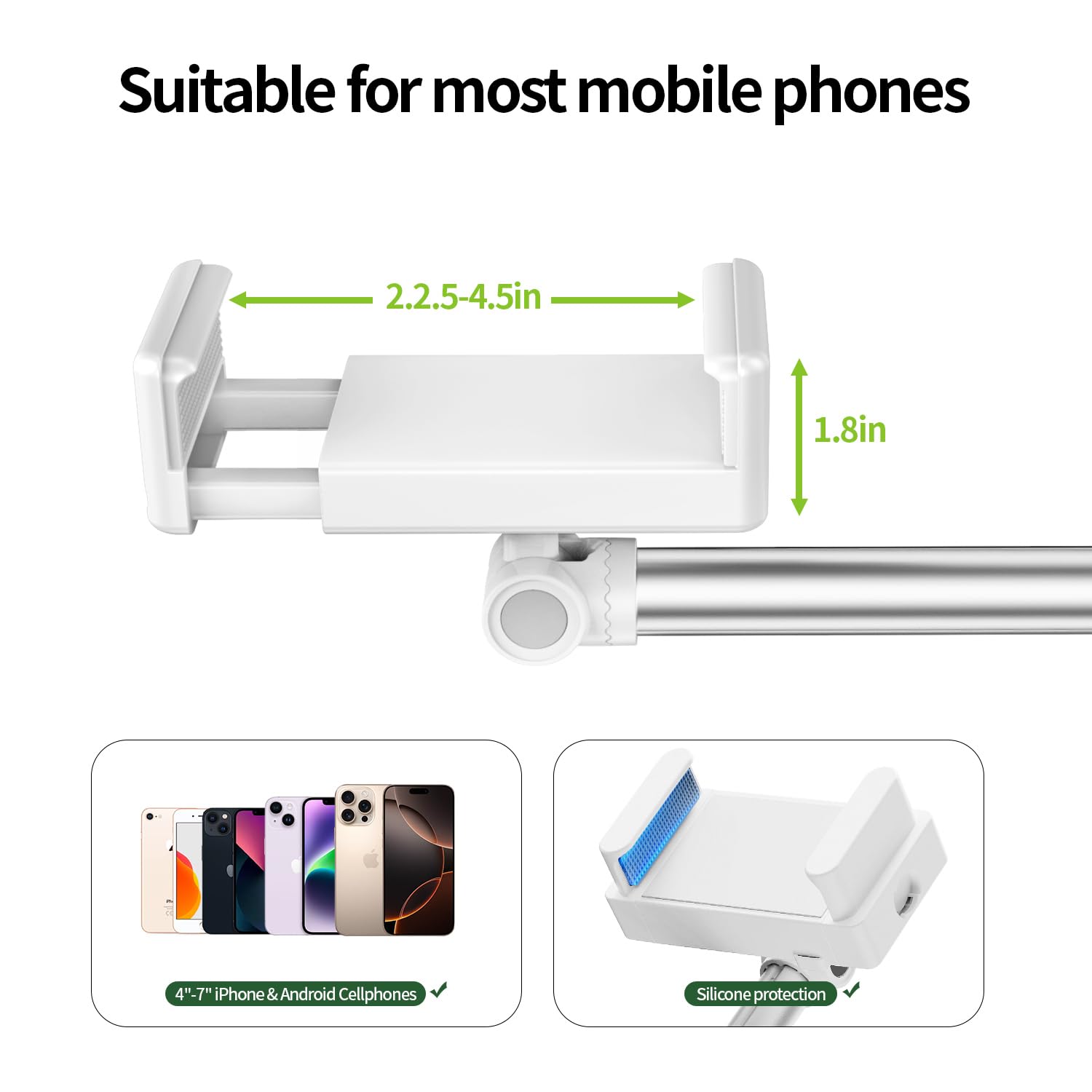 Supporto telefonico da pavimento, treppiede per video cucina, braccio regolabile comodino, supporto lettura 360°, compatibile iPhone, Samsung