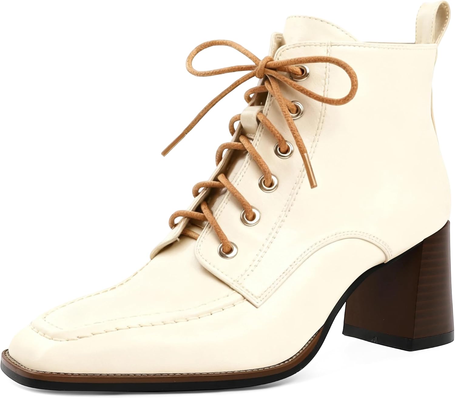 Ankle Boots for Women Lace Up Chunky Block Booties Square Toe Side Zipper 2.75 Inch