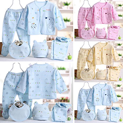 Gajaous Conjunto de roupa de algodão para bebé recém-nascido de 5 peças para meninos e meninas de 0 a 3 meses, que inclui tops, chapéu, calças e body