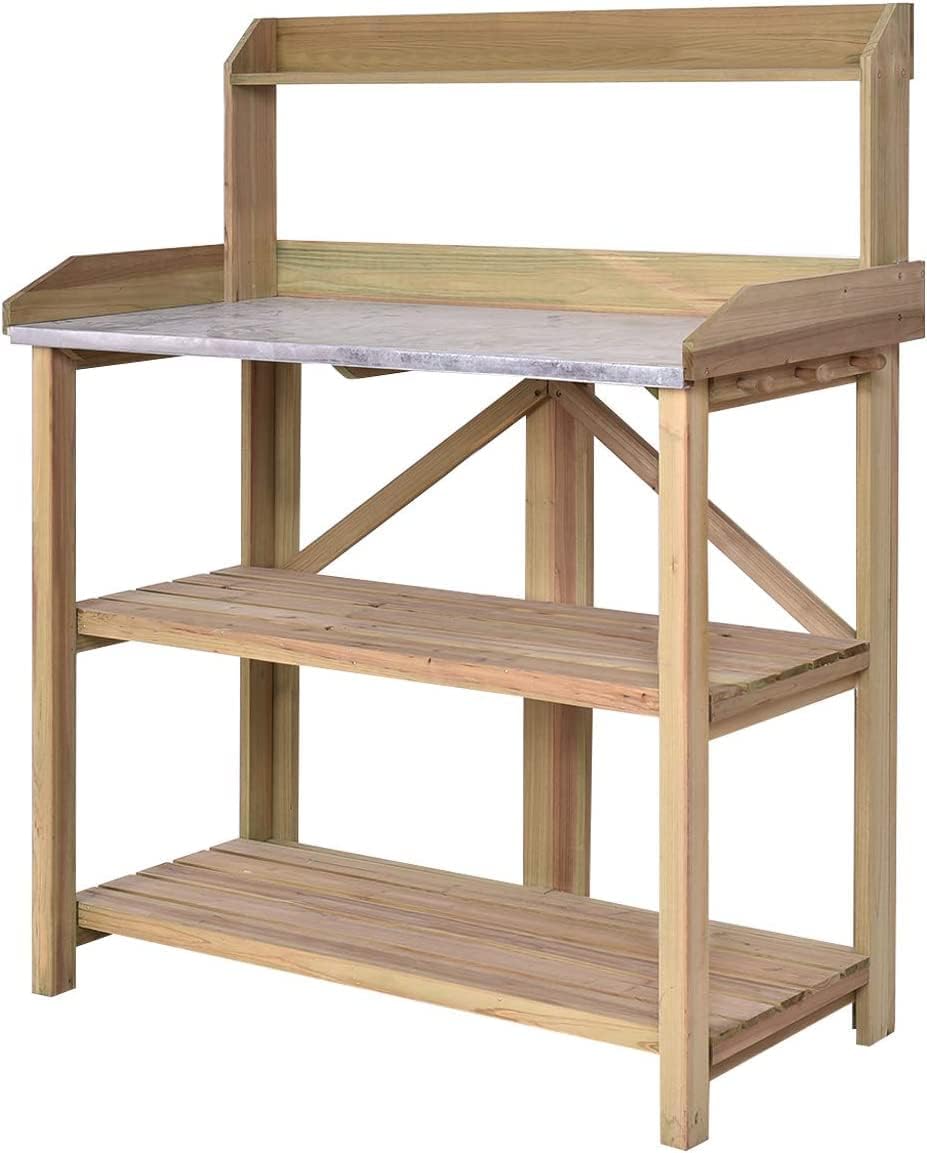 Potting Bench, 3Shelf Potting Tables for Outdoors, Wooden