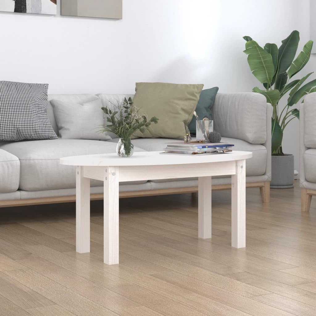 Table basse blanc en bois de pin 80x40x35 cm pour salon
