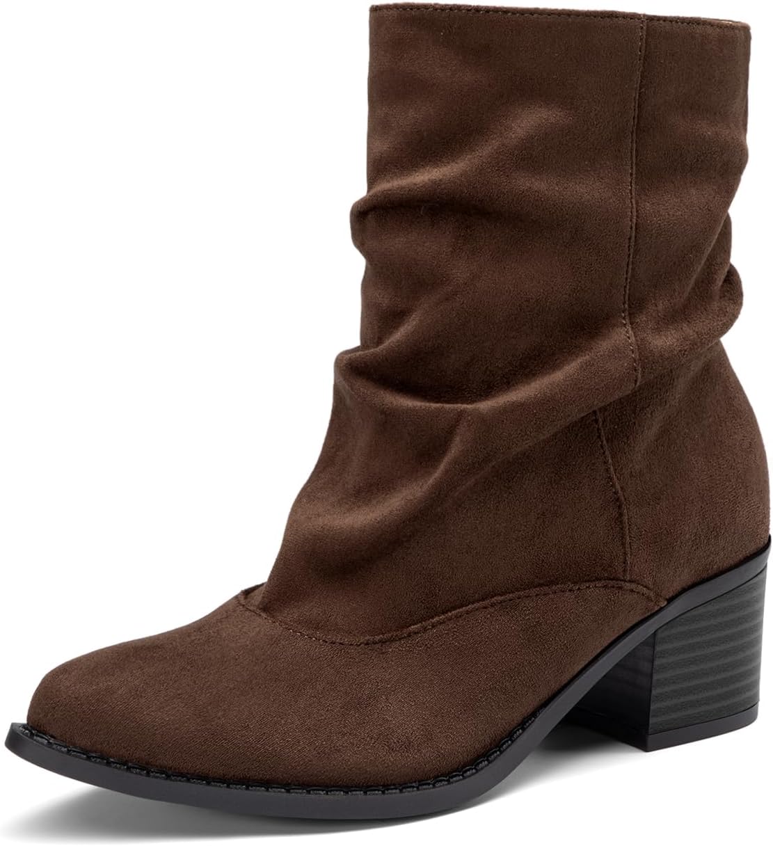 Athlefit Women's Slouchy Chunky Heel Slip On Ankle Boots
