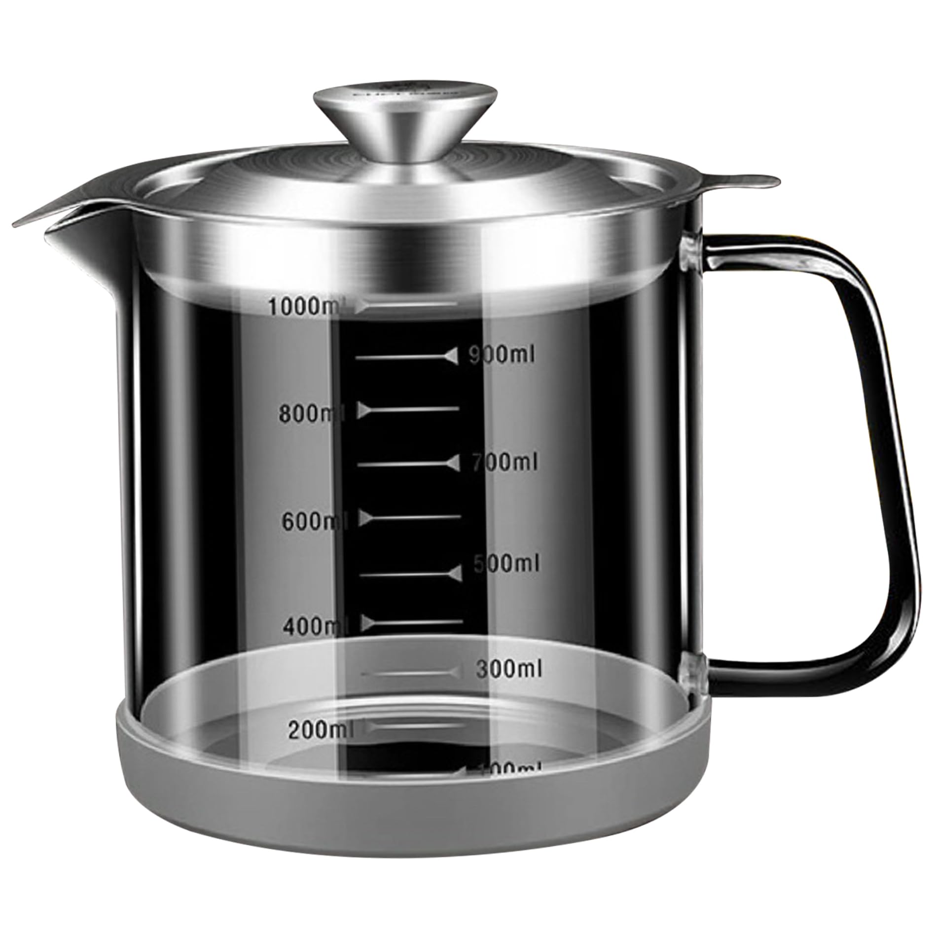 Colador de aceite Olla 1000ml/35oz Vidrio de escala transparente Contenedor de aceite usado Cocina con filtro y escala y mango Base de silicona Colador de grasa para el hogar restaurante.