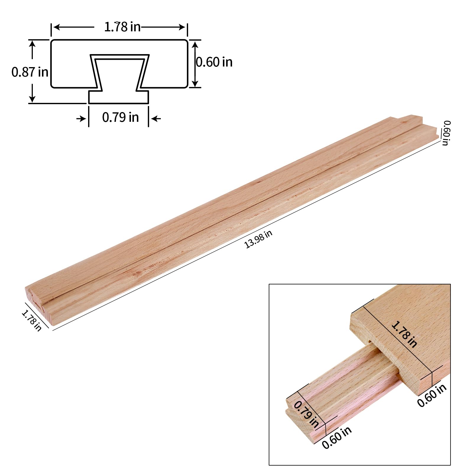 Wax Coated 14 Inches Wood Drawer Slide 2PCS, Classic Traditional Wood Center Guide Track
