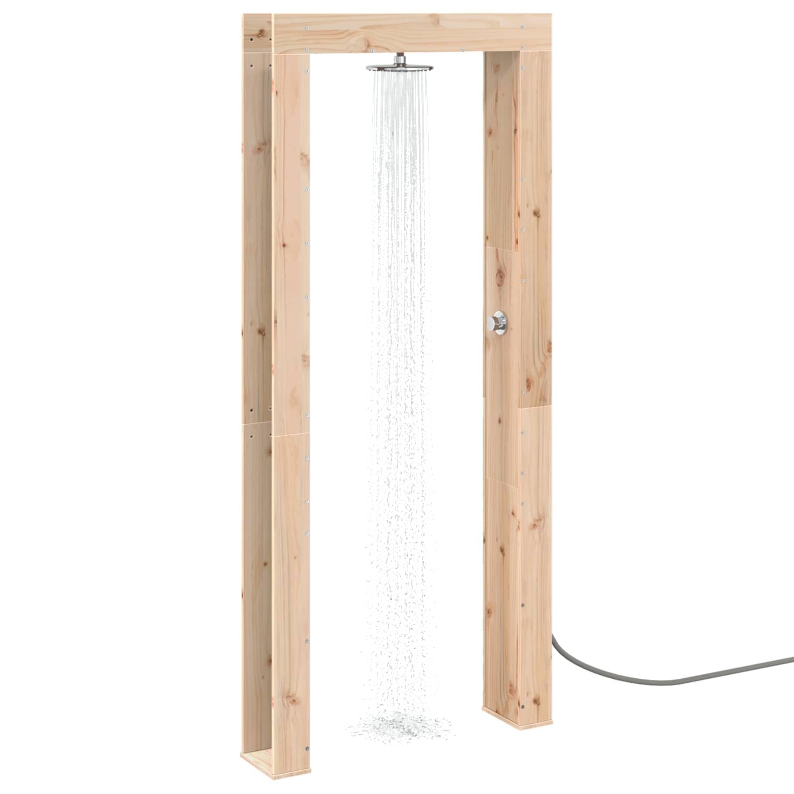 vidaXL Outdoor-Dusche 226 cm Massivholz Kiefer und Edelstahl Natur, Moderne, wetterfeste Außendusche, höhenverstellbar, aus Edelstahl, drehbarer Kopf für Garten, Pool