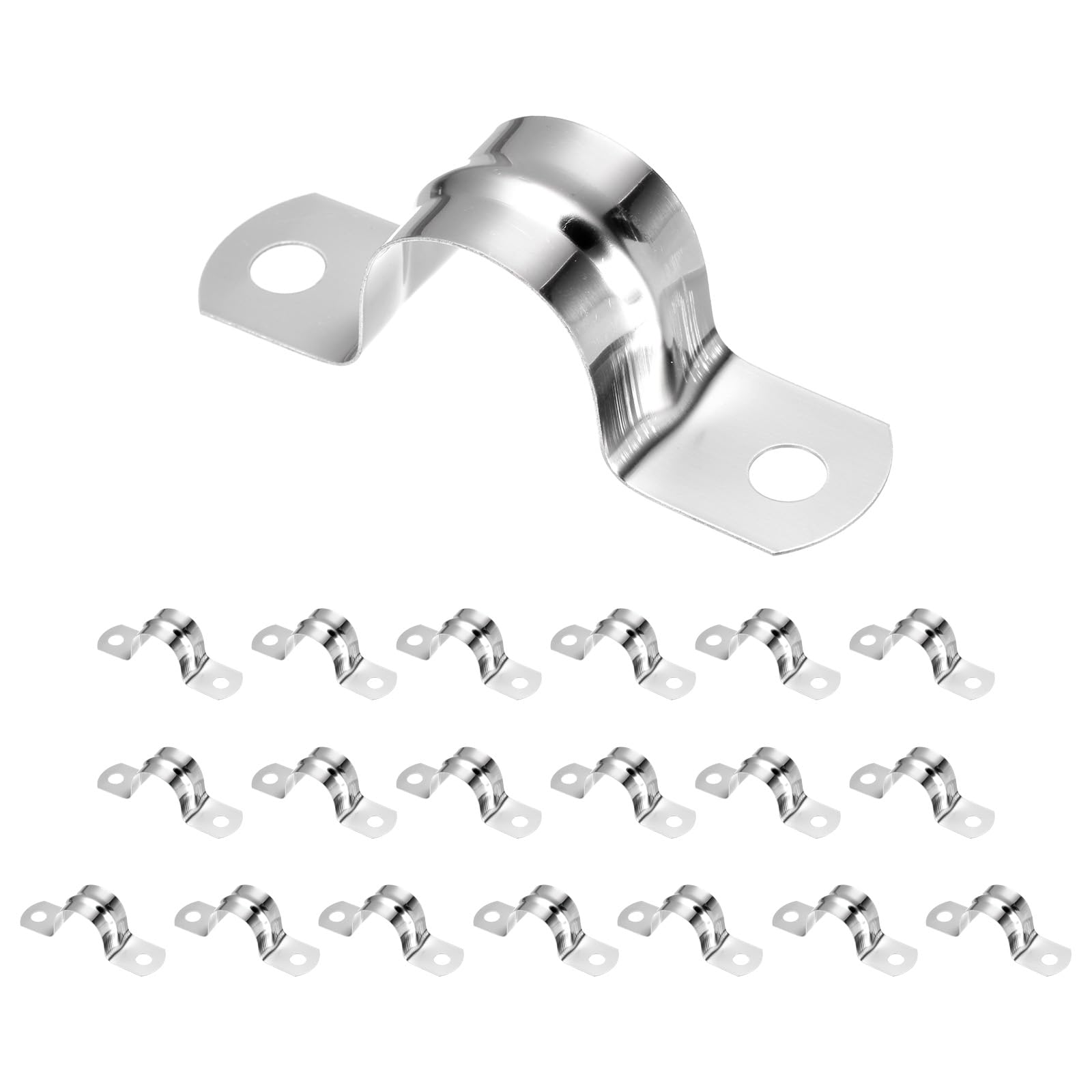 sourcing map 20pcs 3/4-Inch 20mm Conduit Clamps, M20 U Tube Pipe Clamp, Stainless Steel Rigid Pipe Strap, U Shaped Bracket with Two Hole for Pipe Tube Hose Wire Cord Fixing โ image 1