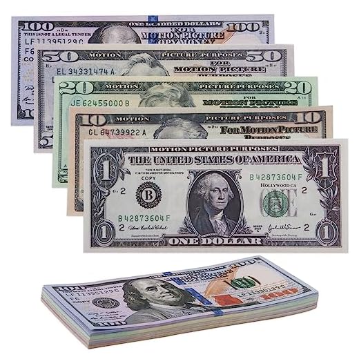 Prop Money, ZoneYan Billetes Falsos, Film Play Toy Fake Money, Billetes Dollars Juguete, Dollars Old Style Dinero para Jugar, 100* Old Style Copy Dollars Bills (20 x 1$,10$,20$,50$,100$) (Color)