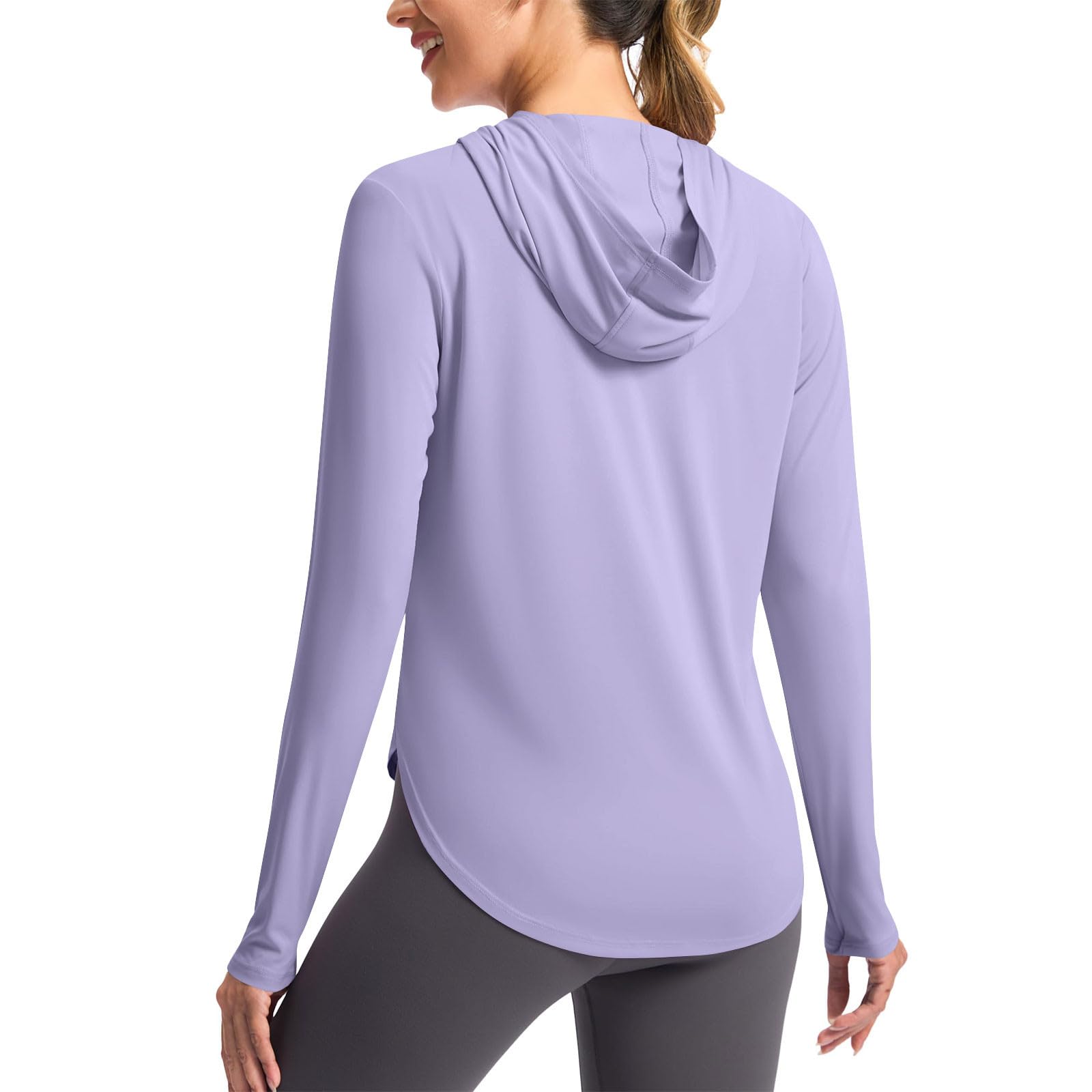 UPF50+ Sun Protection Tops for Women Long Sleeve Pull on Hoodie Shirts Casual Workout Outdoor Cycling Rash Guard(Purple,Small)