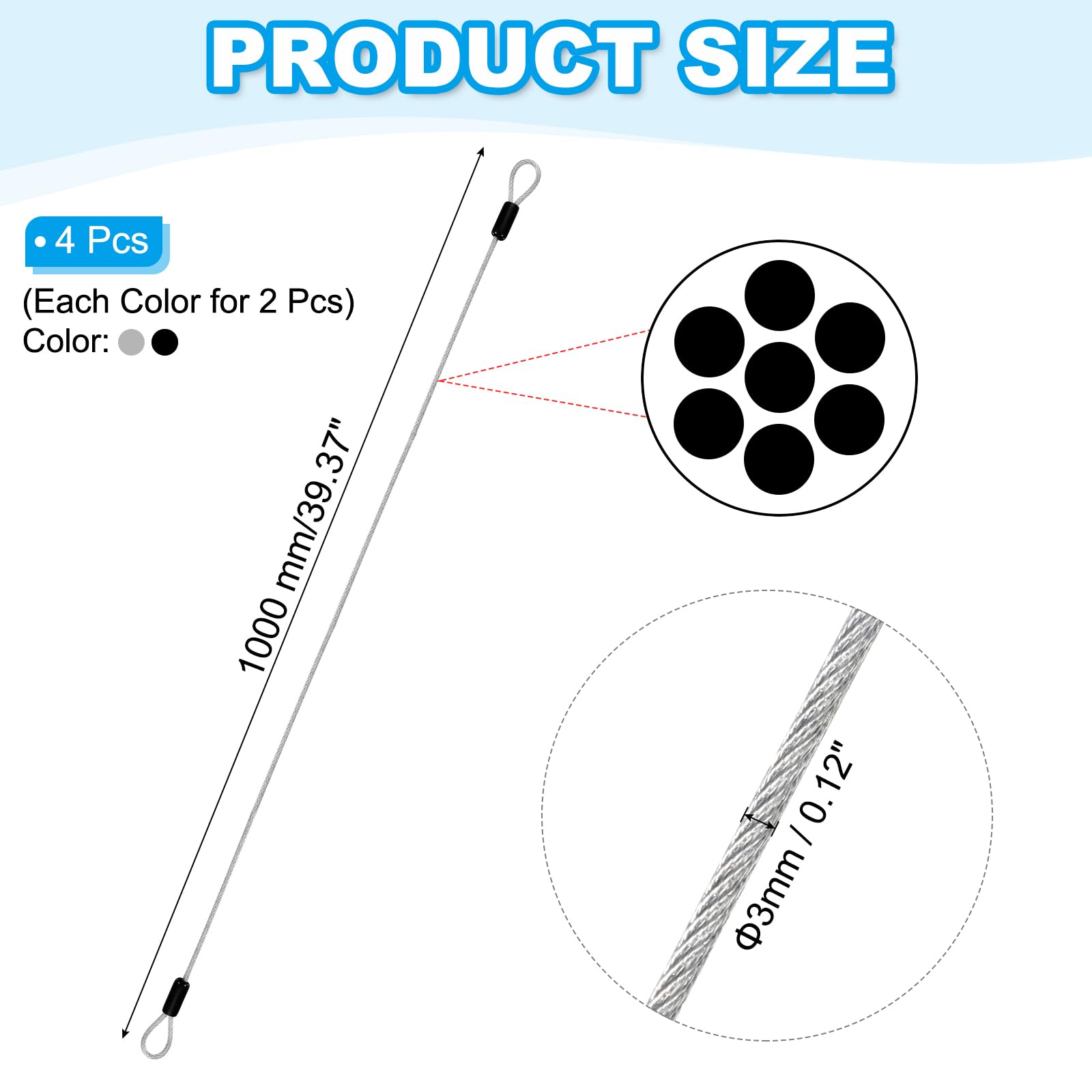 PATIKIL 1/8" Dia Vinyl Coated Stainless Steel Cable with Loops - Image 2