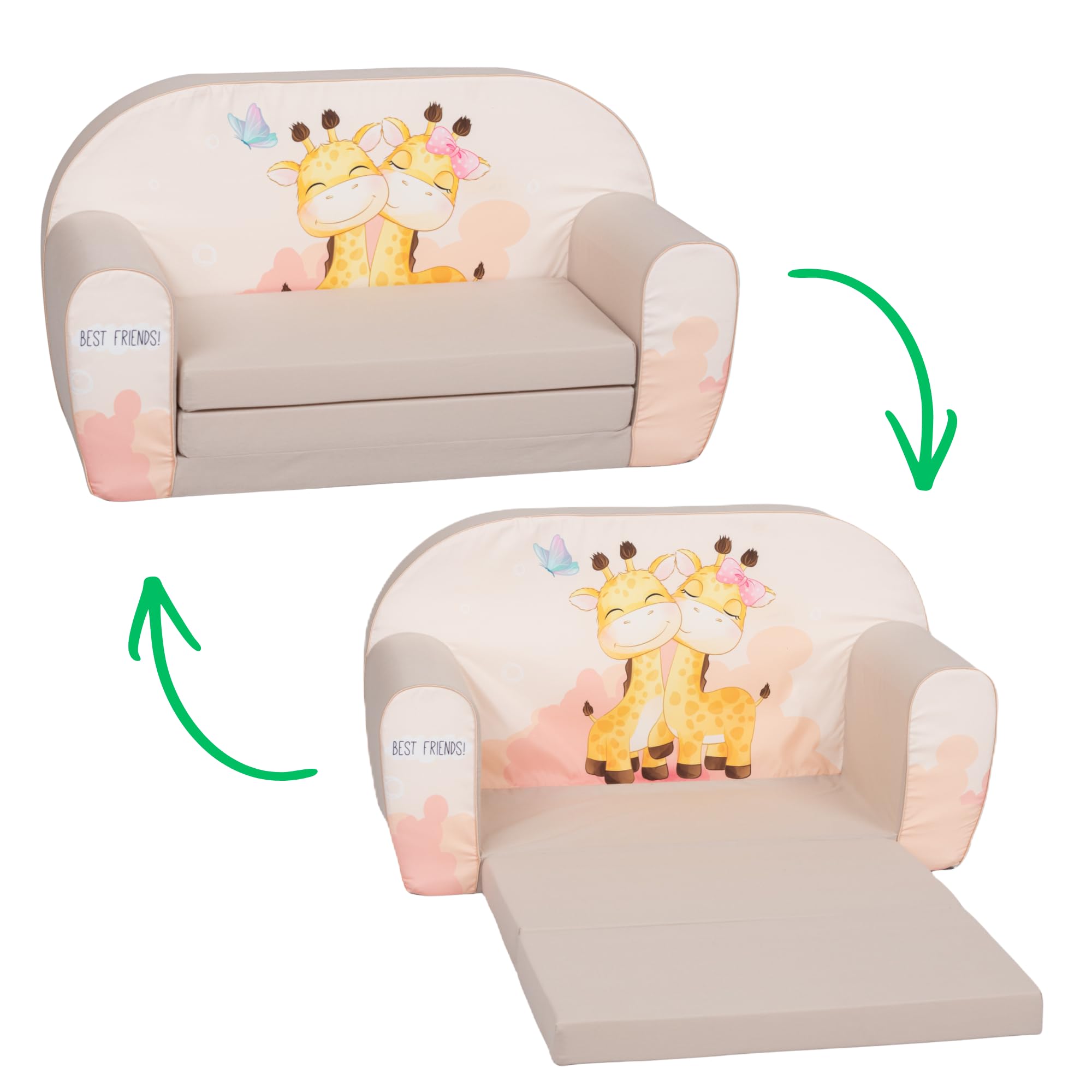 Canapé Enfant Convertible en Mousse – Canapé Lit Pliable 2 Places – Fauteuil Enfant/Chauffeuse pour Chambre, Salon ou Coin Lecture (Meilleurs Amis)