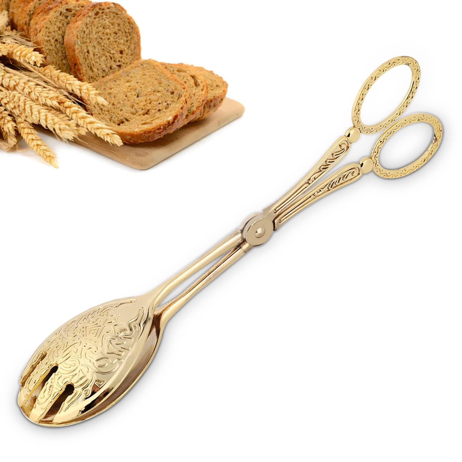 Set 2 Pinze Da Portata In Acciaio Inox Oro 22,9 Cm - Antiscivolo, Multiuso Per Buffet, BBQ, Pane E Insalata