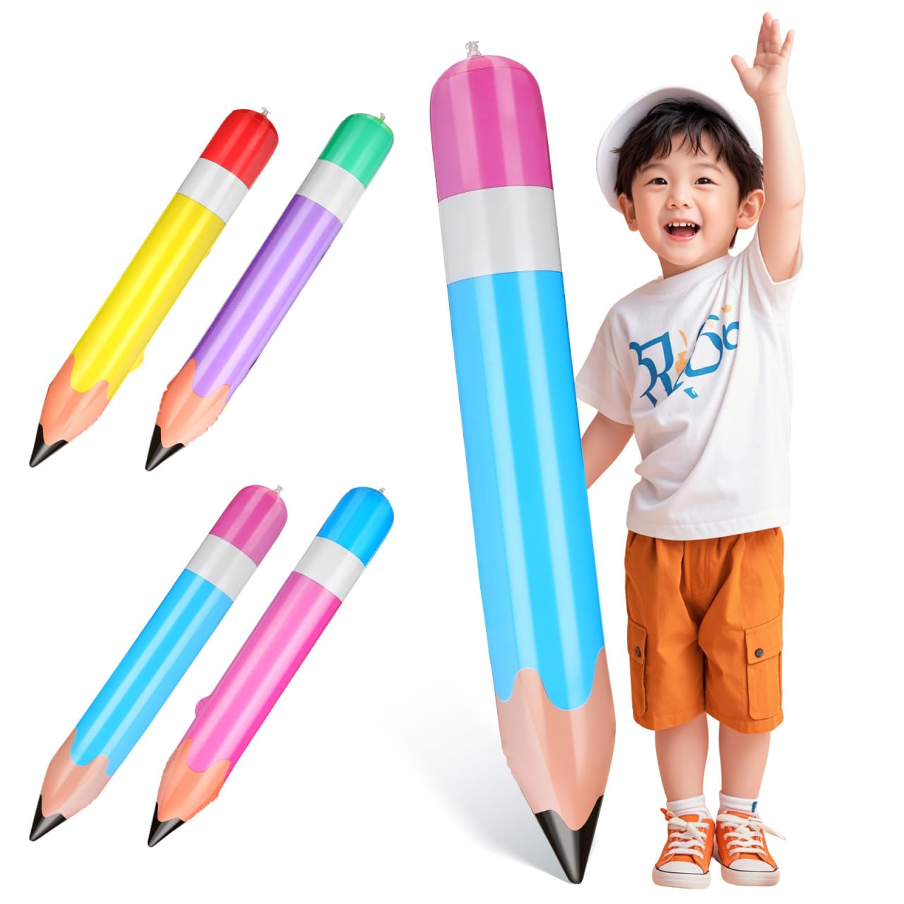 YARNOW 4pcs Giant Inflatable Crayon Pencil for Party Decorations, Large Blow Up Crayons Prop, School Classroom Birthday Supplies, 70cm Colorful Pencil Toy, Back to School Event Decor