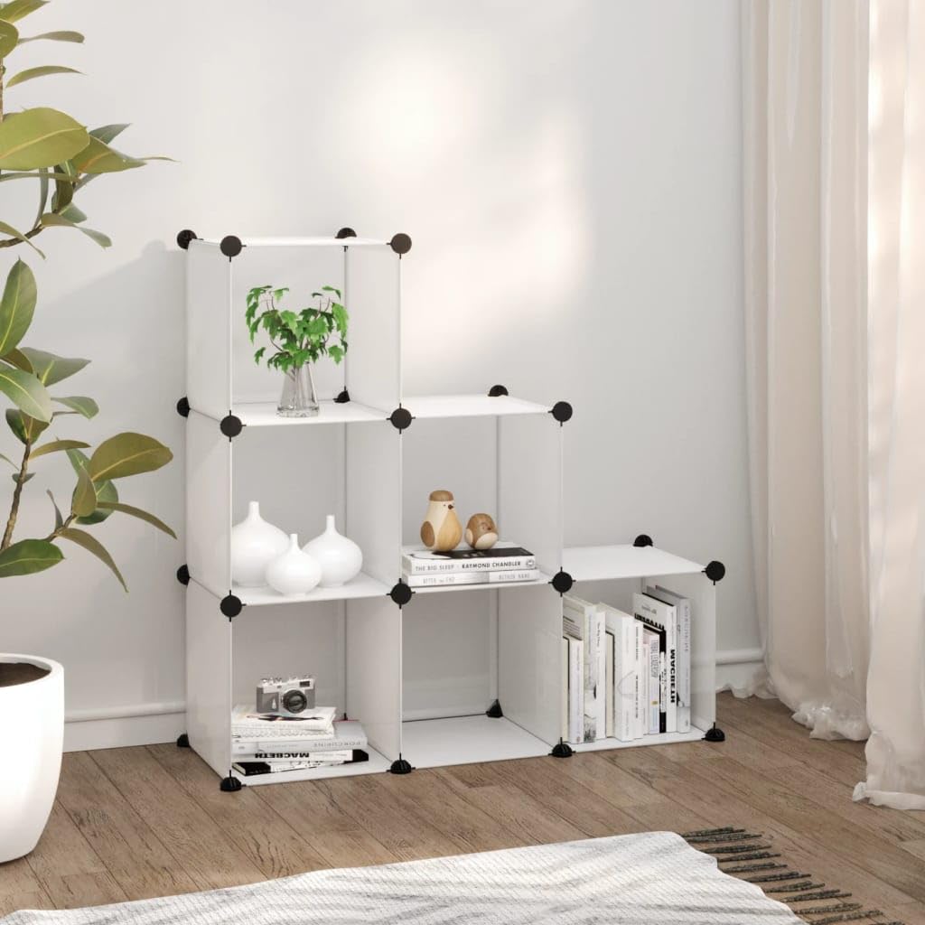 Sistema di scaffalatura trasparente con 6 cubi, plastica PP, 94,5 x 31,5 x 93 cm, organizer modulare per ingresso, soluzione versatile