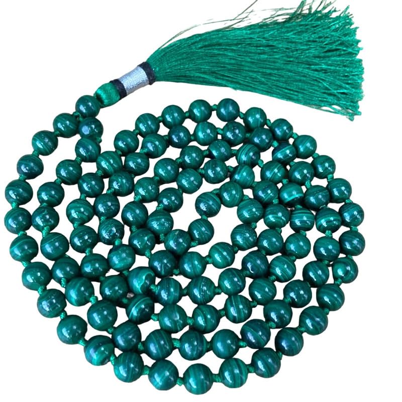 Natürliche AAA-grüne Malachit-Japa-Mala-Halskette, Gebets-Mala-Perlen, 108 Kyanit-Edelstein-Mala, buddhistische Mala, handgeknüpfte 8 mm Mala