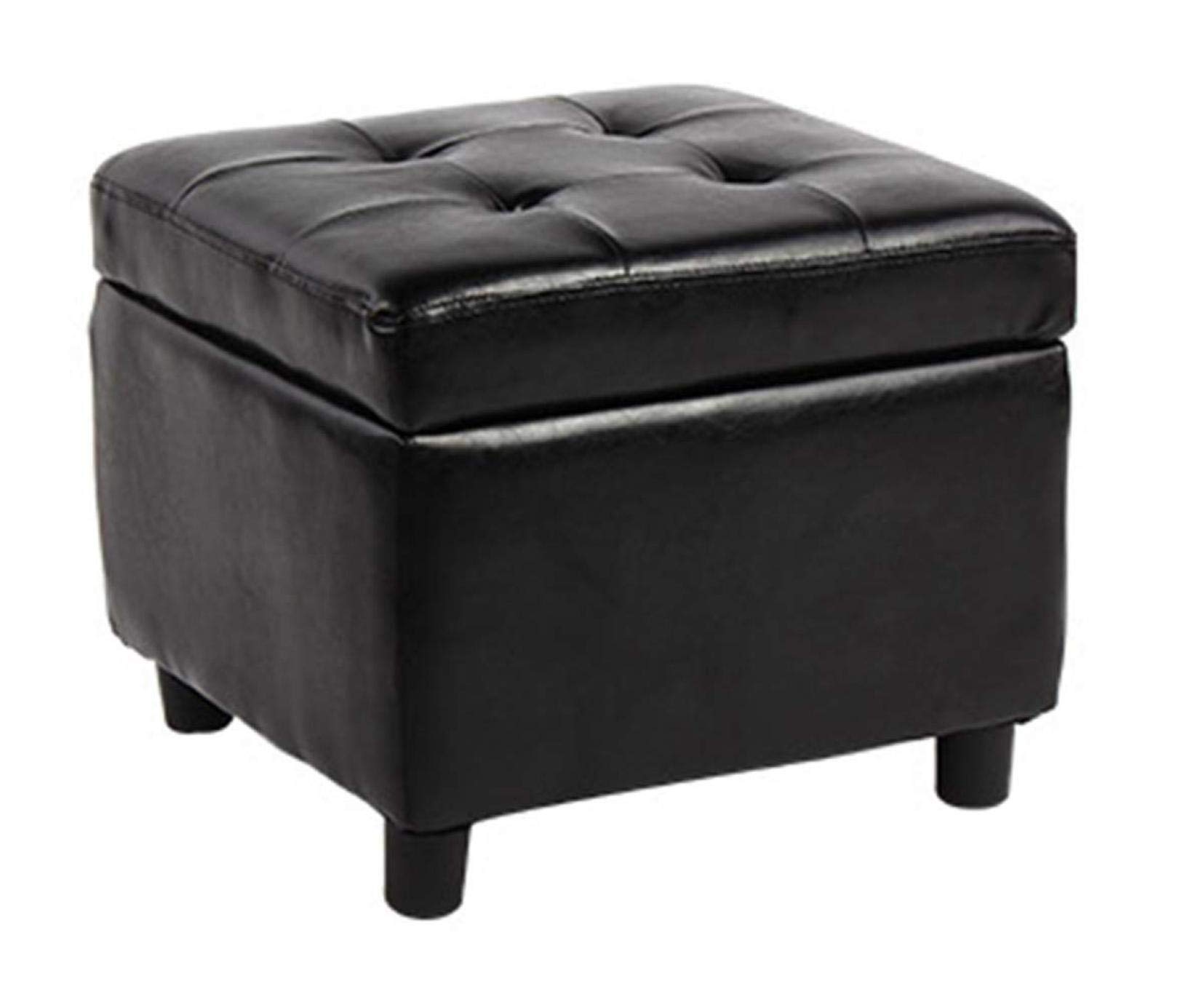 Pouf de rangement moderne rembourré cuir PU repose-pieds carré noir