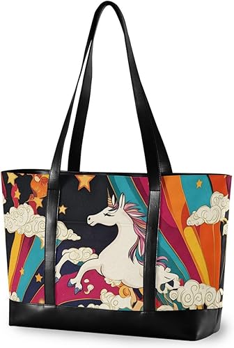 Unicornios Rainbow Star moda mujer bolsas de mano para el trabajo con cremallera bolsa de trabajo con laptop para la universidad con pañal maletín