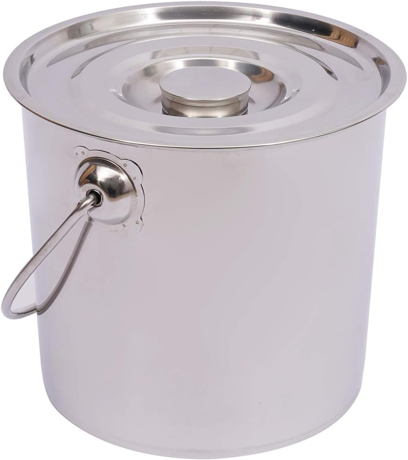 Cubo de Acero Inoxidable 12 litros, Cubo Metalico con Tapa para Fuego Garaje Derrames, Diametro 26cm, Tareas de Limpieza o Transporte, Cubo Cocina Aliment