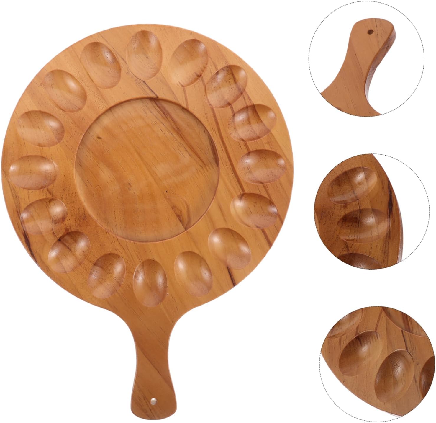 Mobestech 16holes Egg Basket Countertop Stackable Egg Tray Wooden Holder Refrigerator Rack Deviled Platter Lid