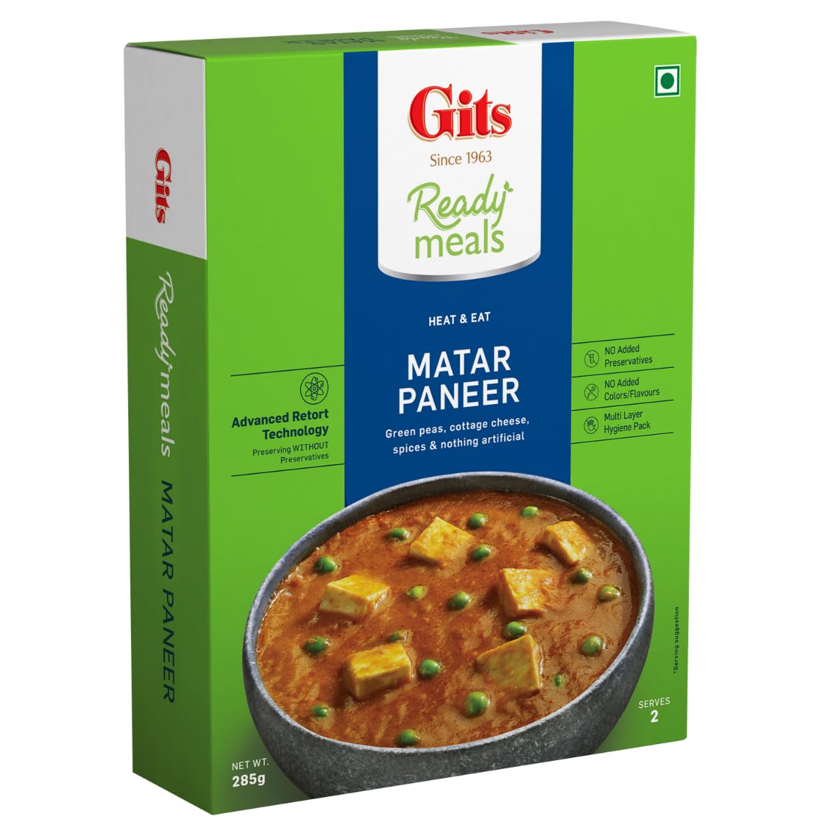 Gits Matar Paneer Sabzi Ready to Eat Pouch, Microwaveable | 285g 1