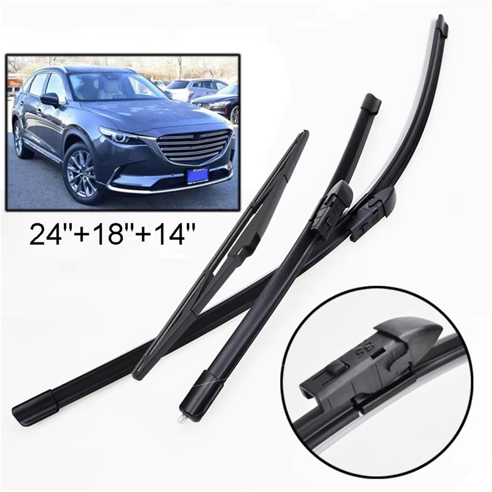 tergicristalli per Auto Compatibile con Mazda per CX-9 MK2 2016-2019 2020 2021 2022 2023 24"+18"+14" Spazzole per Parabrezza Spazzole Tergicristallo Anteriori E Posteriori