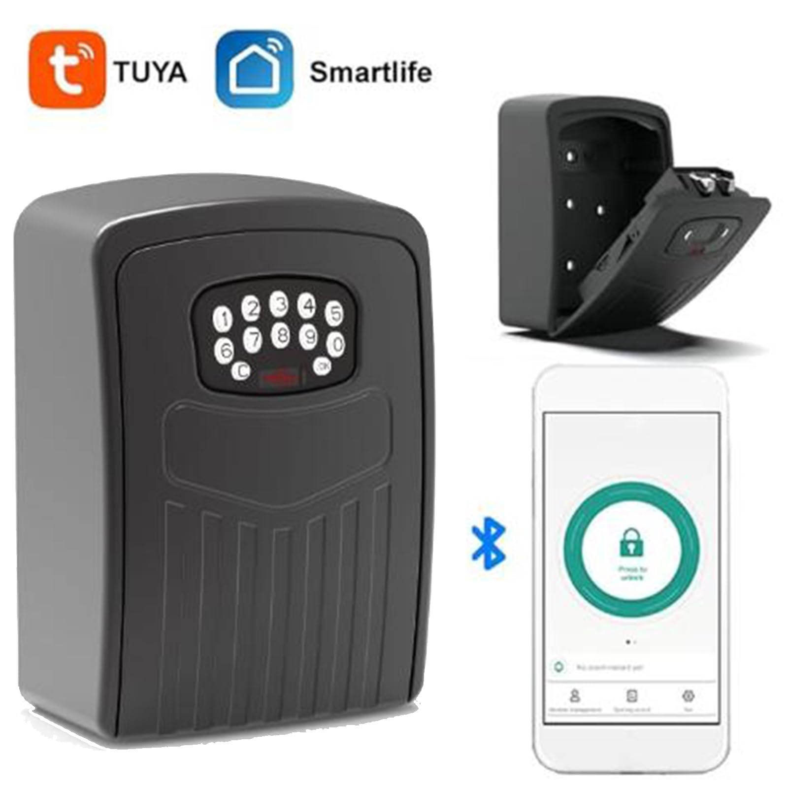 Caja de Bloqueo para Llaves con Bluetooth, Caja Fuerte de Llaves Exterior, Montada en la Pared, Portátil Caja de Bloqueo Caja de Seguridad para Llaves para Casa Oficina Garaje Escuela(Black)